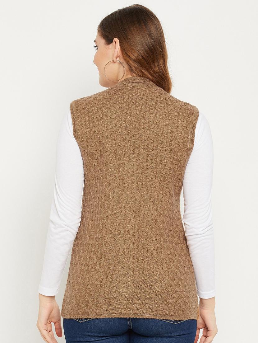 women brown sleeveless cardigan - 20507022 - Standard Image - 2