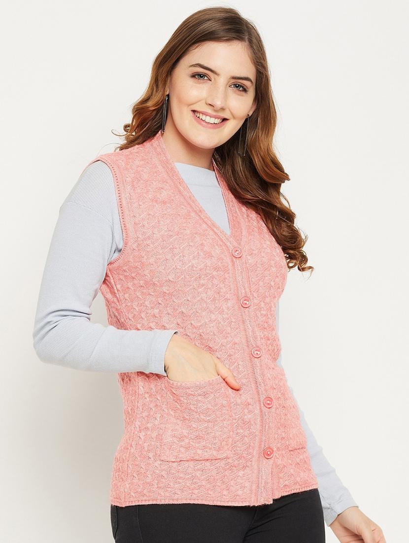 women peach sleeveless cardigan - 20507026 - Standard Image - 2
