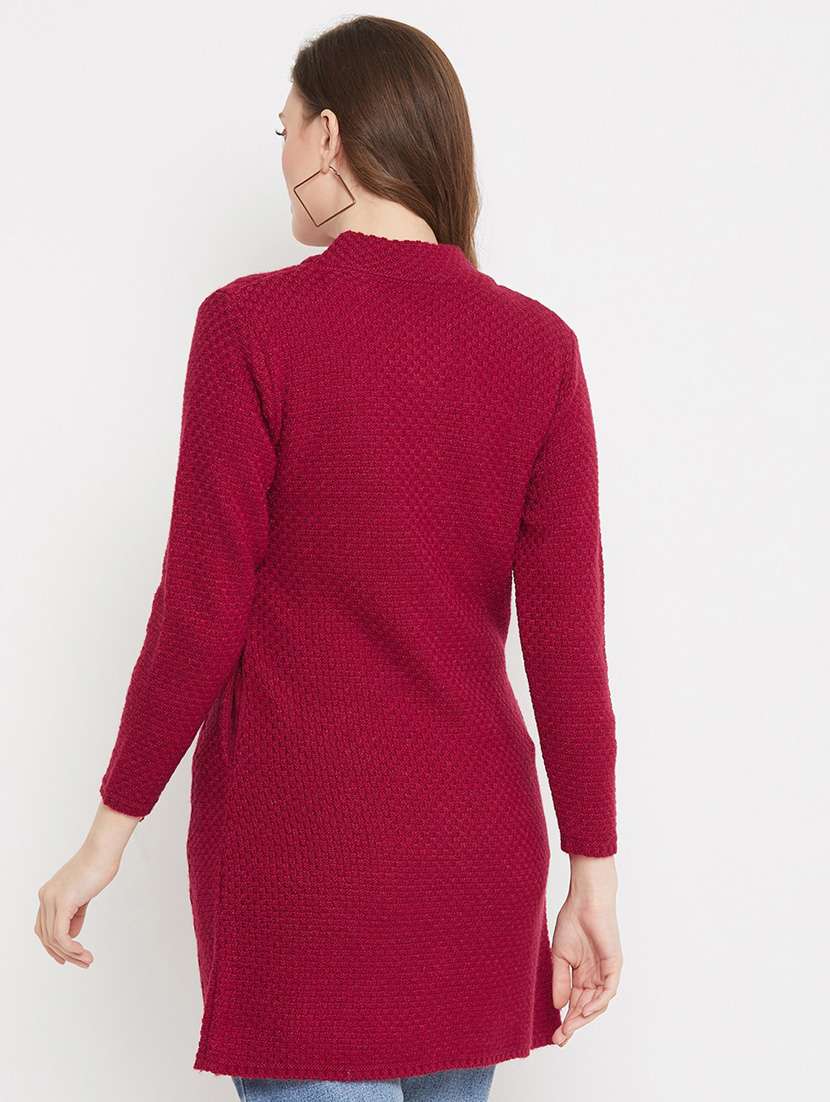 maroon self designed woolen cardigan - 20507052 -  Standard Image - 2