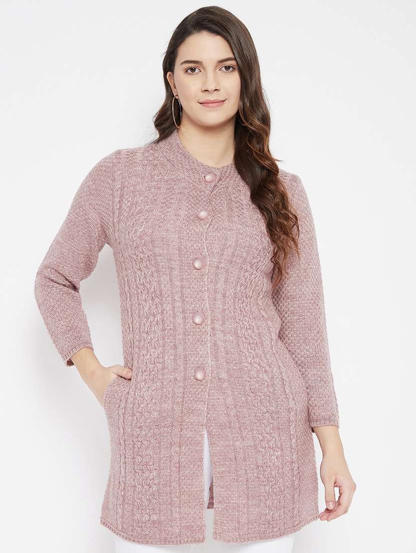 mauve self designed woolen cardigan - 20507053 - Zoom Image - 0