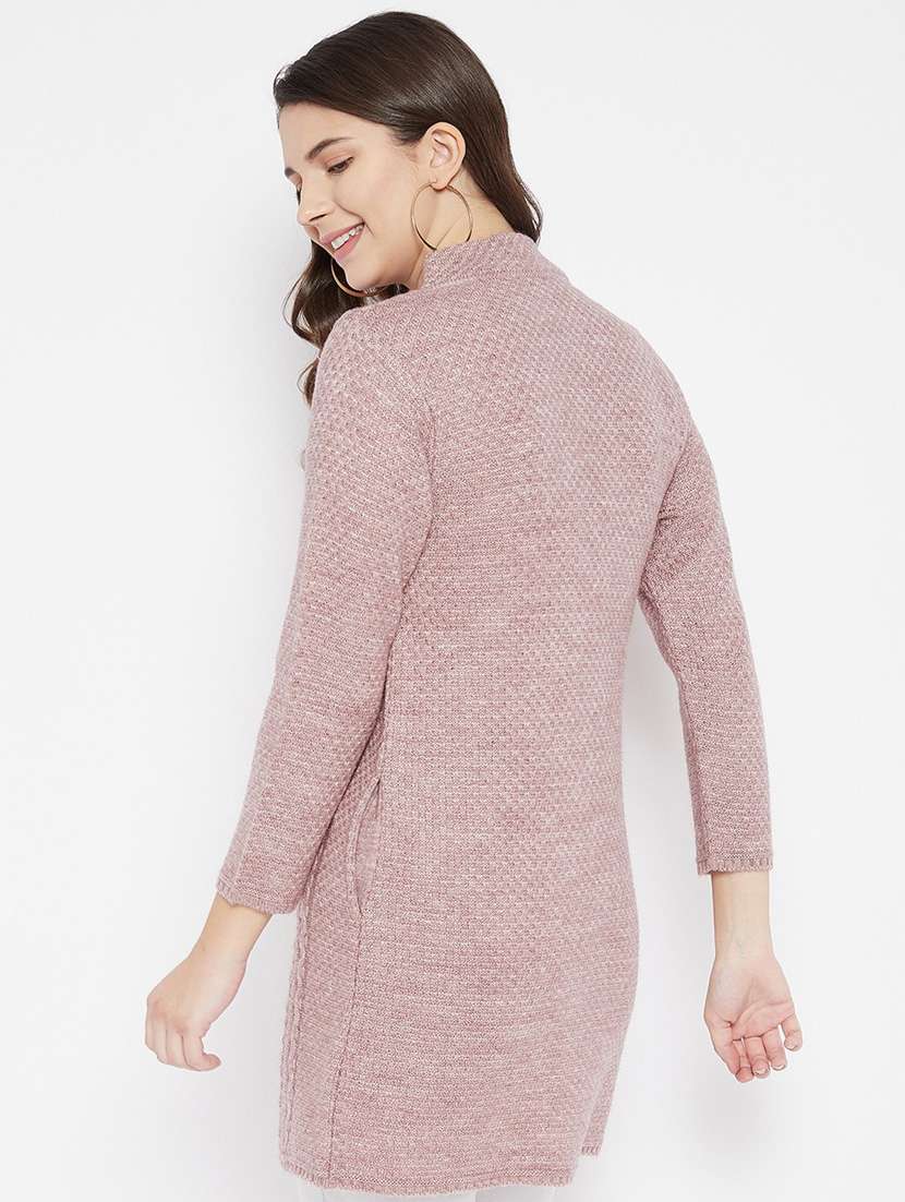 mauve self designed woolen cardigan - 20507053 - Standard Image - 2