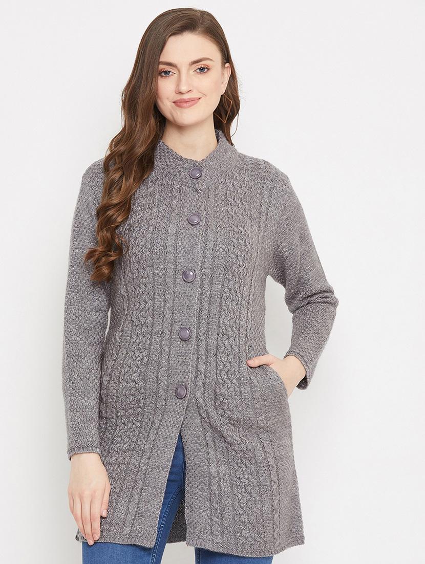 grey self designed woolen cardigan - 20507054 - Zoom Image - 0