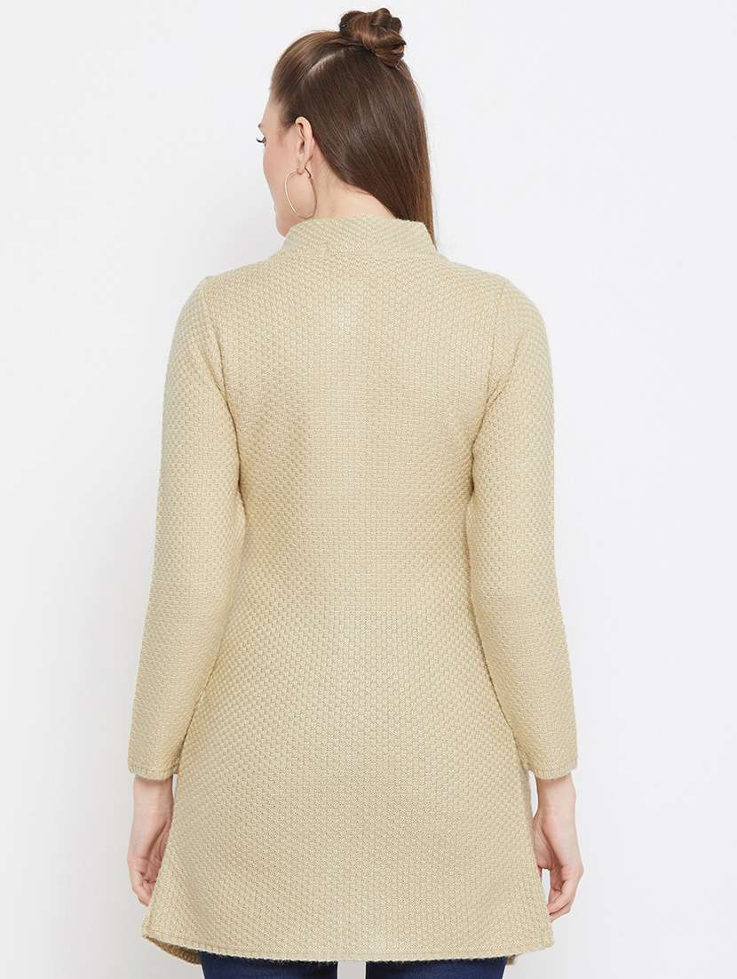 beige self designed woolen cardigan - 20507055 -  Standard Image - 2