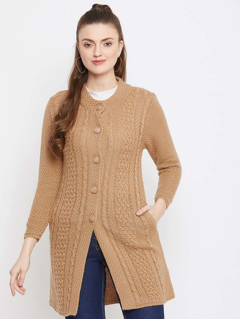 brown self designed woolen cardigan