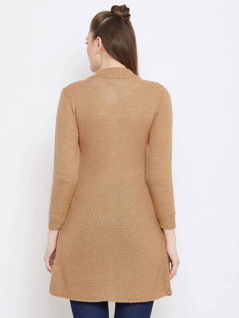 brown self designed woolen cardigan - 20507057 -  Standard Image - 2