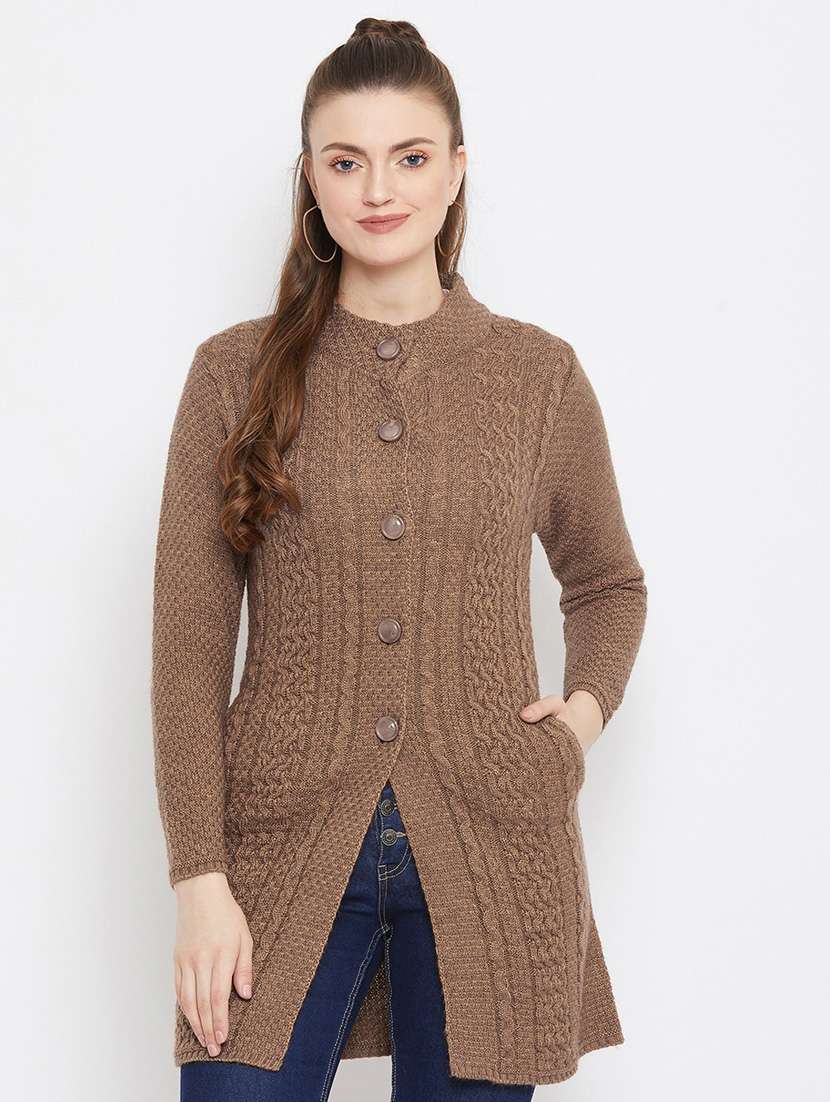 brown self designed woolen cardigan