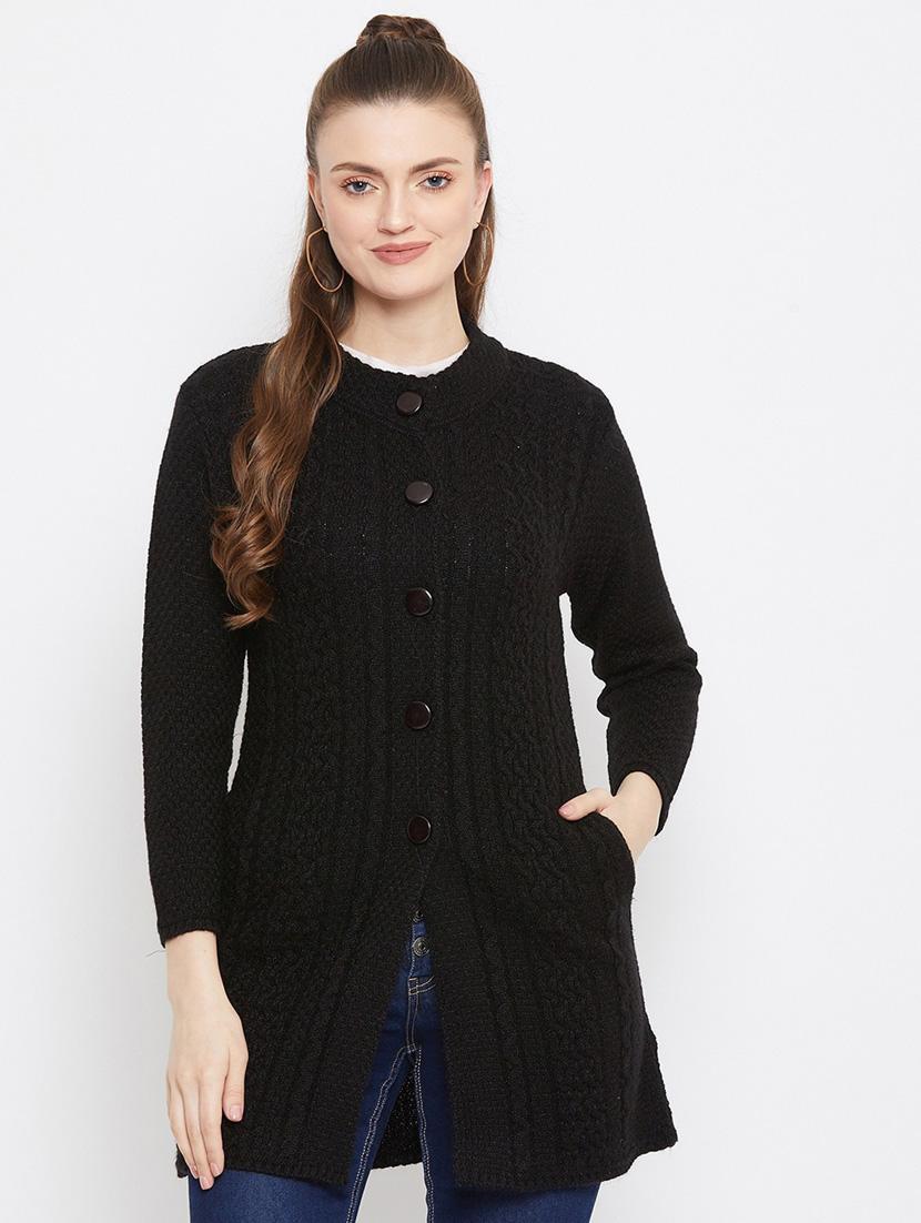 black self designed woolen cardigan - 20507060 - Zoom Image - 0