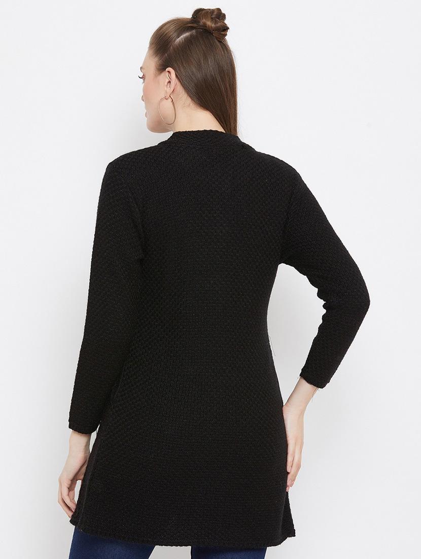 black self designed woolen cardigan - 20507060 - Standard Image - 2