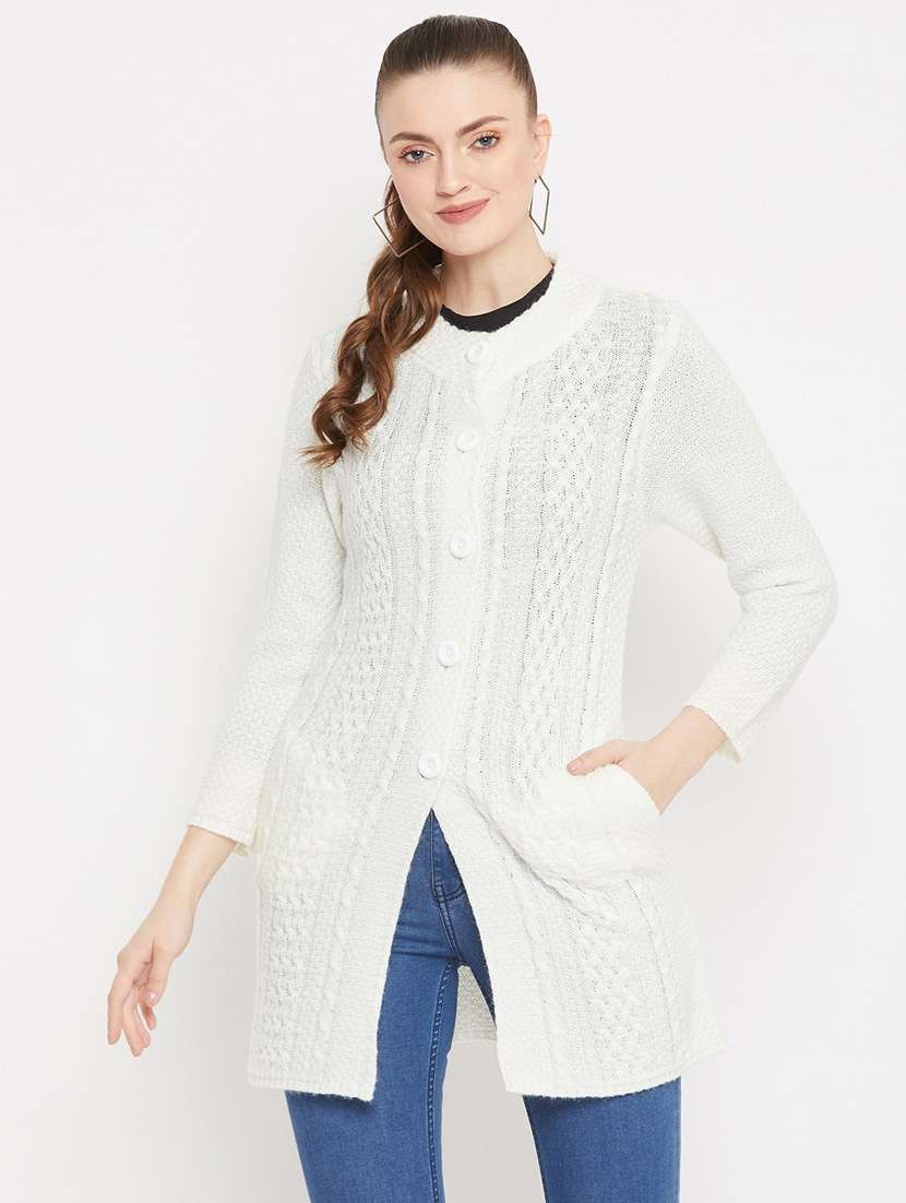 white self designed woolen cardigan - 20507083 - Zoom Image - 0