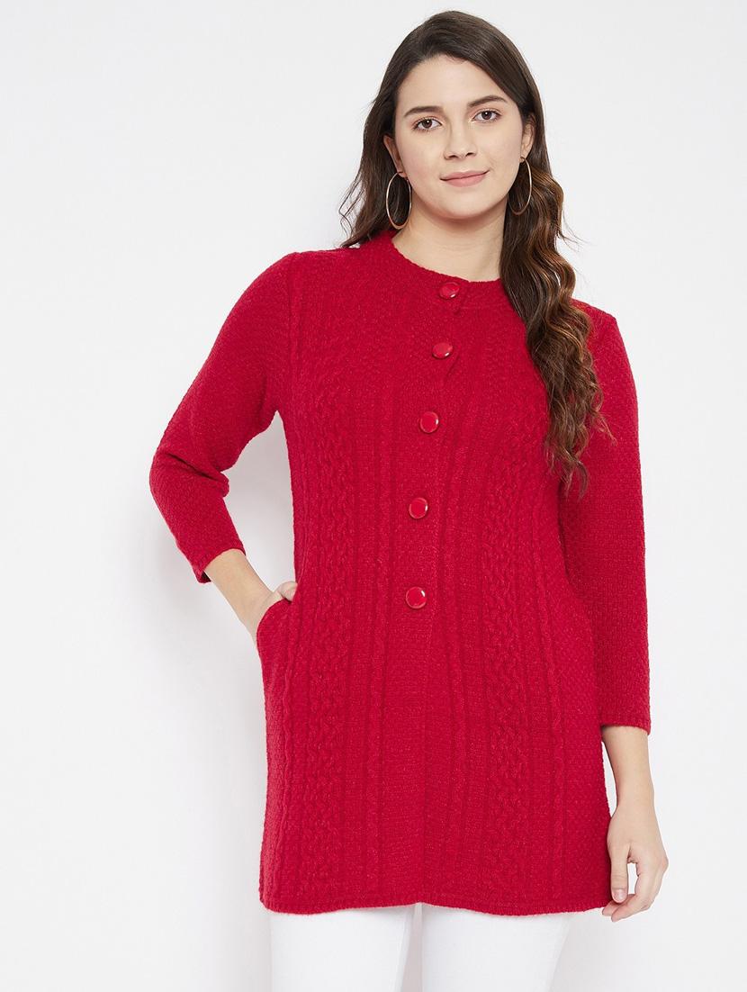red self designed woolen cardigan - 20507084 - Zoom Image - 0