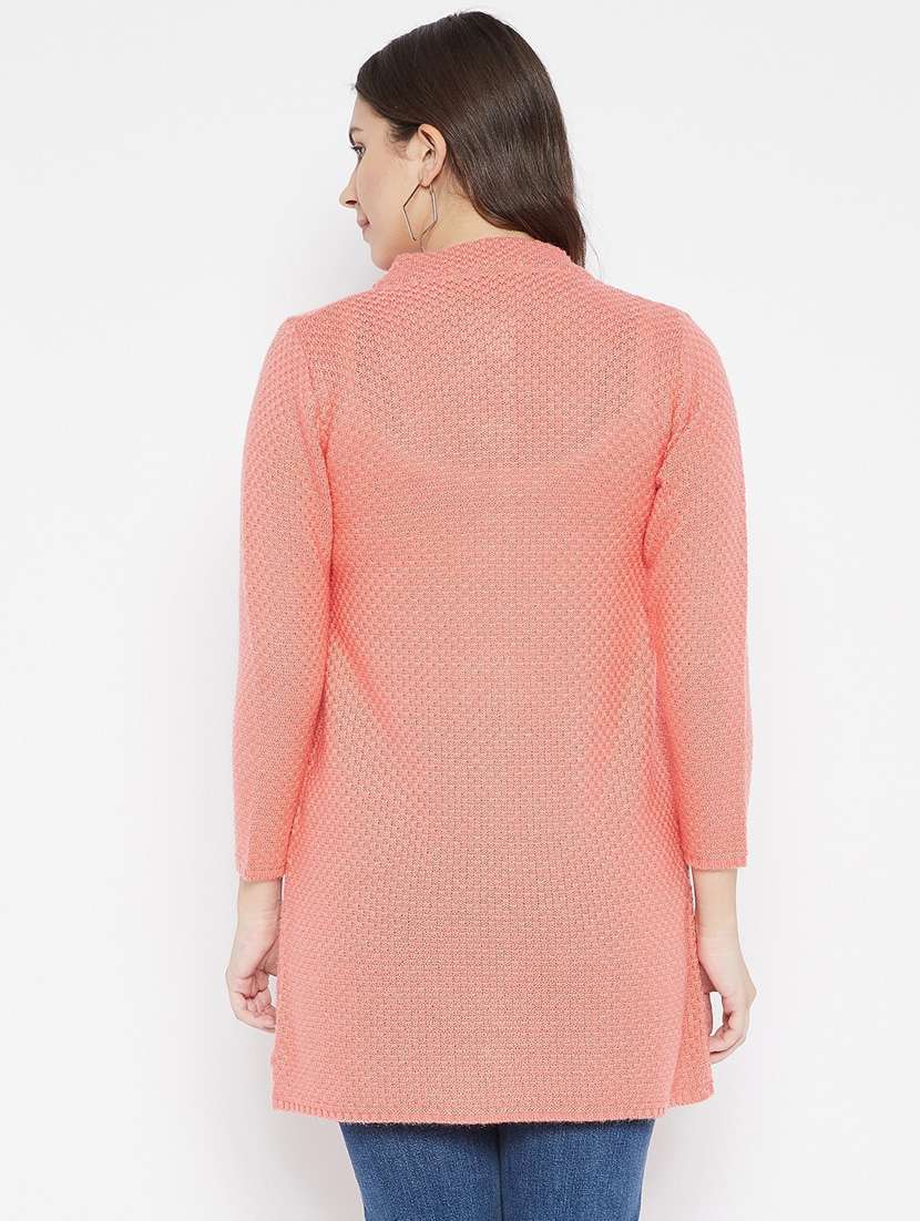 peach self designed woolen cardigan - 20507086 -  Standard Image - 2