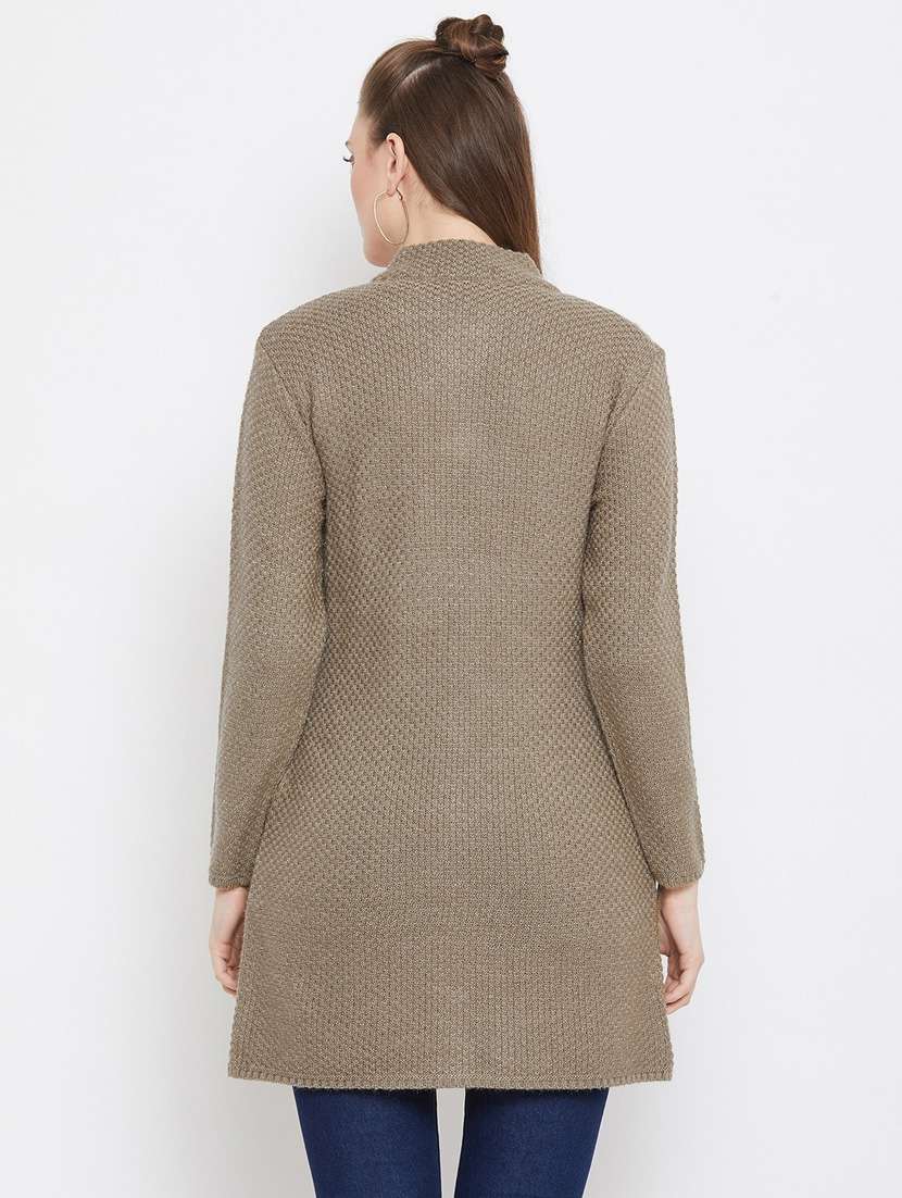 olive self designed woolen cardigan - 20507087 -  Standard Image - 2