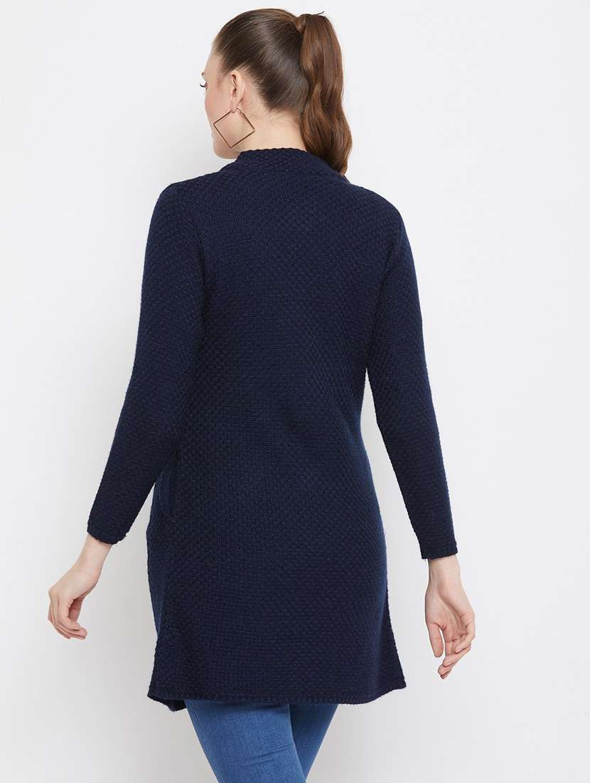 navy blue self designed woolen cardigan - 20507088 -  Standard Image - 2