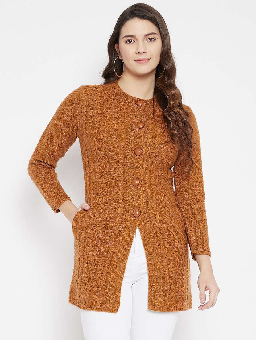 bronze self designed woolen cardigan - 20507089 - Standard Image - 2