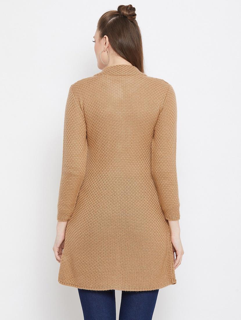 brown self designed woolen cardigan - 20507096 - Standard Image - 2