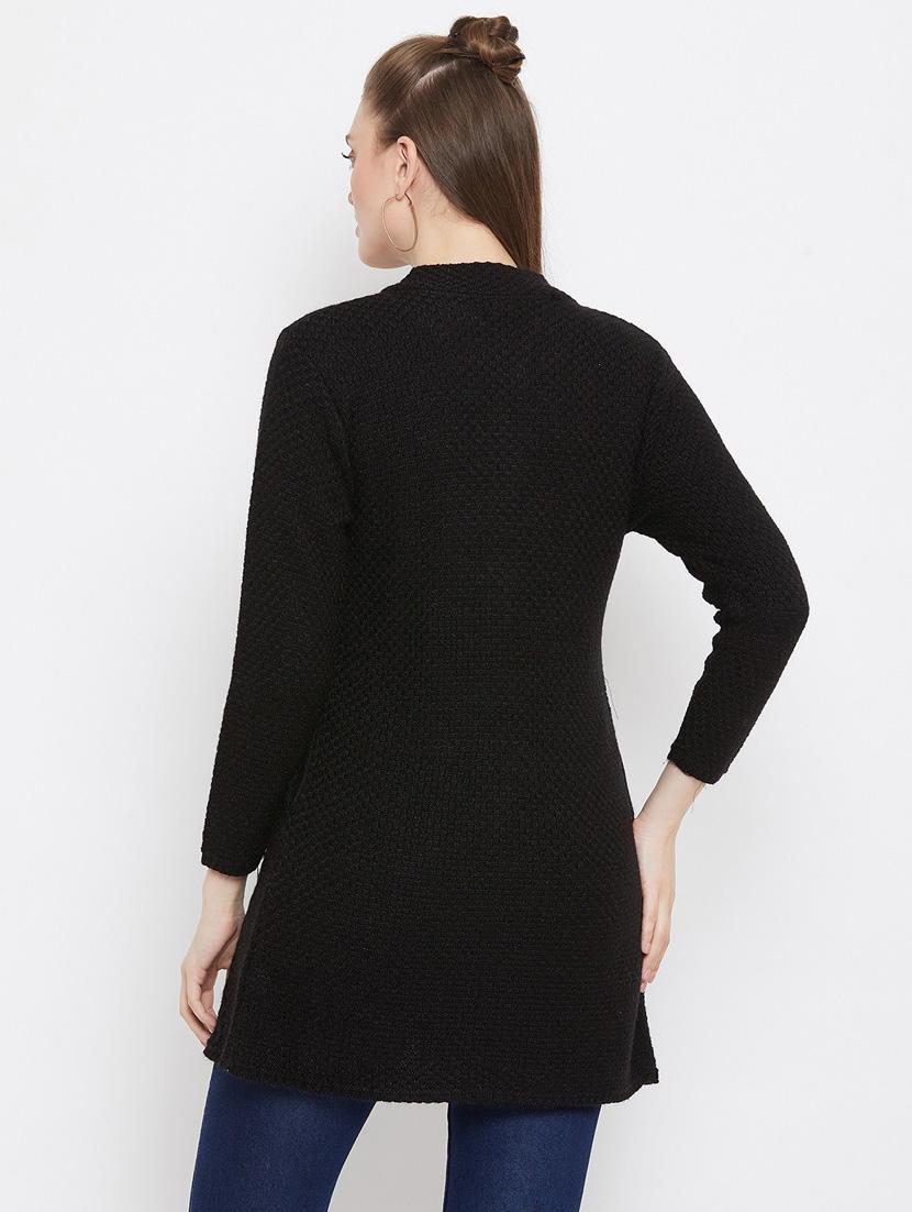 black self designed woolen cardigan - 20507098 - Standard Image - 2