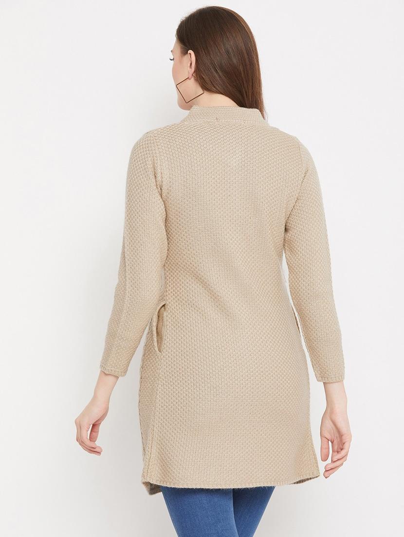 taupe self designed woolen cardigan - 20507099 - Standard Image - 2