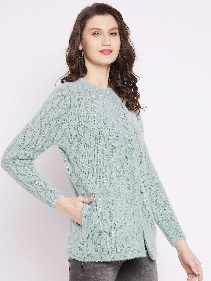 purist blue self designed woolen cardigan - 20507100 - Standard Image - 2