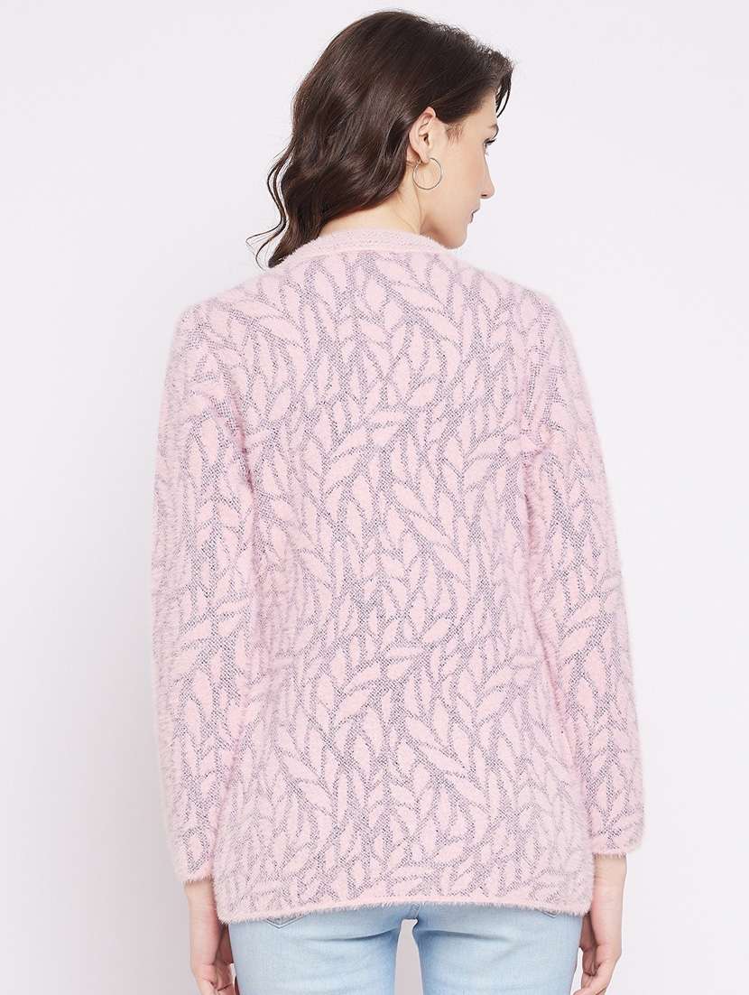 pink self designed woolen cardigan - 20507101 -  Standard Image - 2
