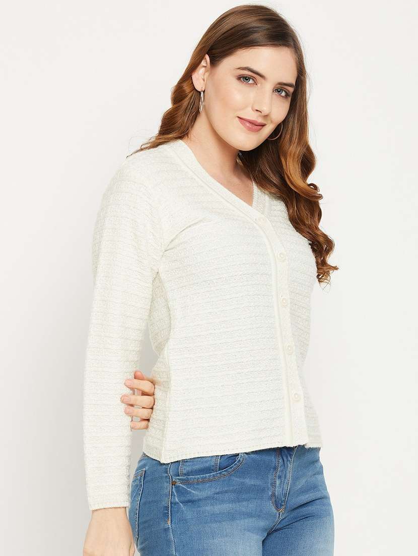 white self designed woolen cardigan - 20507109 - Standard Image - 2