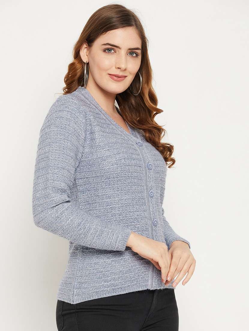 grey self designed woolen cardigan - 20507111 - Standard Image - 2