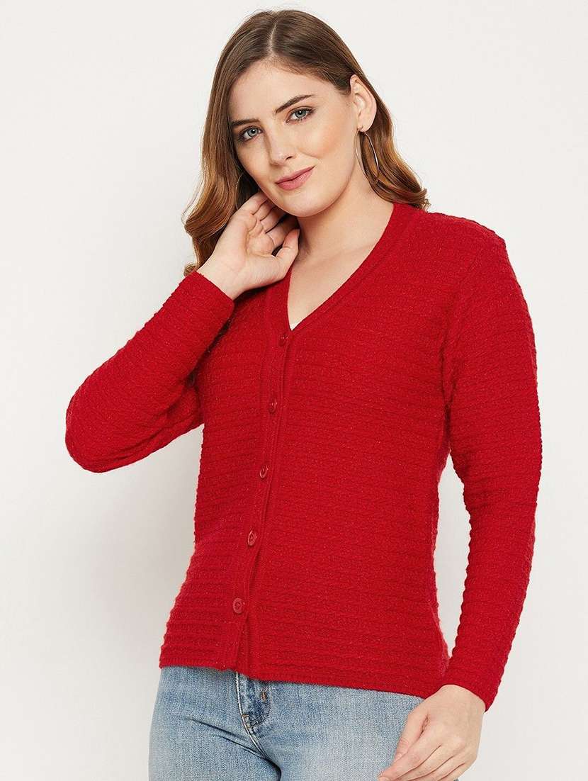 red self designed woolen cardigan - 20507112 -  Standard Image - 2