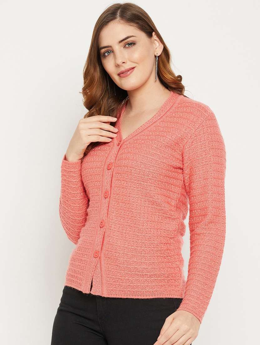 peach self designed woolen cardigan - 20507128 -  Standard Image - 2