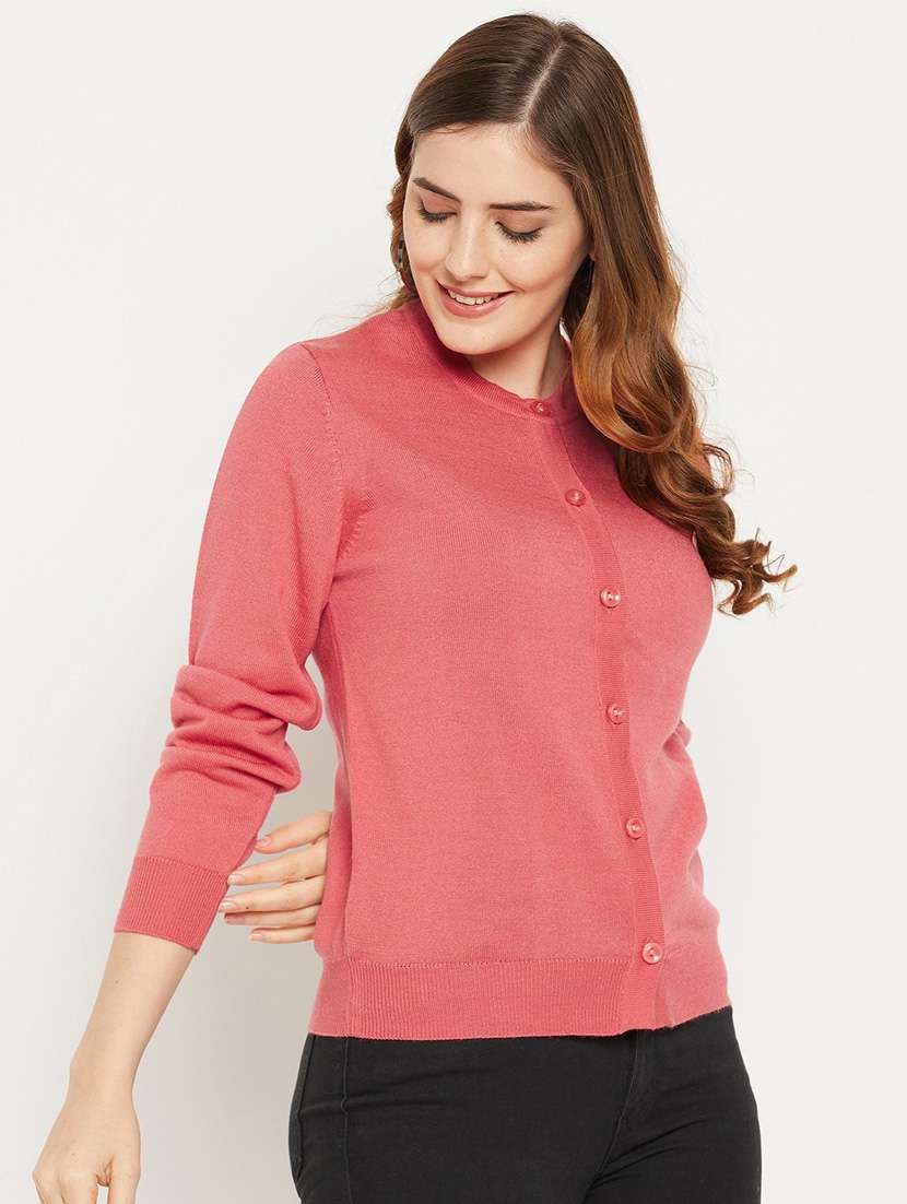 peach solid woolen cardigan - 20507138 -  Standard Image - 2