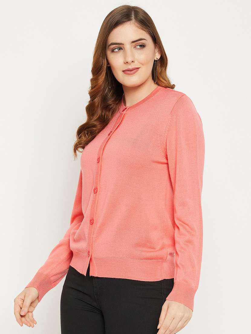 peach solid woolen cardigan - 20507139 -  Standard Image - 2
