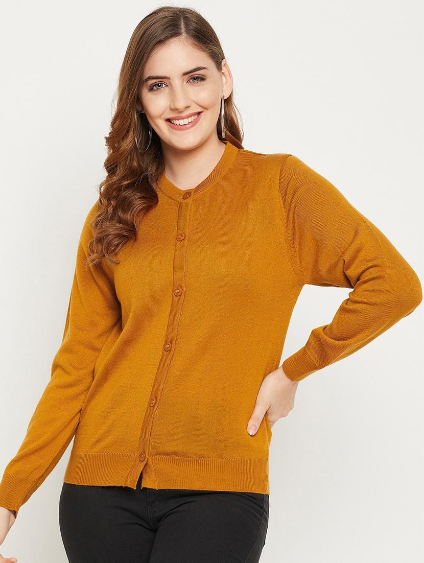 mustard solid woolen cardigan - 20507142 - Zoom Image - 0