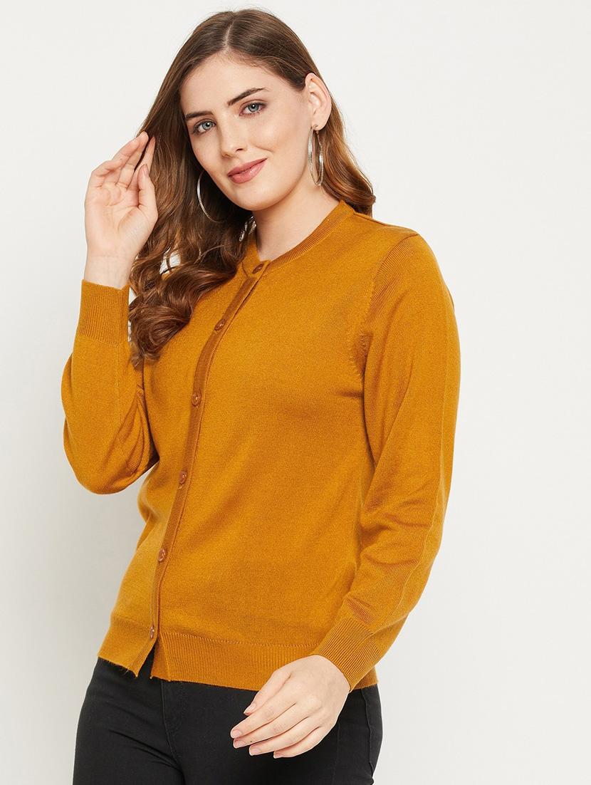mustard solid woolen cardigan - 20507142 - Standard Image - 2