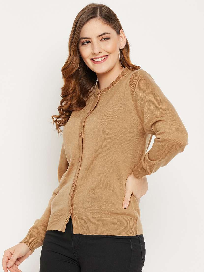 brown solid woolen cardigan - 20507146 -  Standard Image - 2