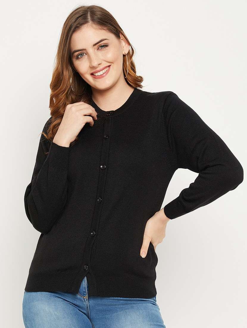 black solid woolen cardigan