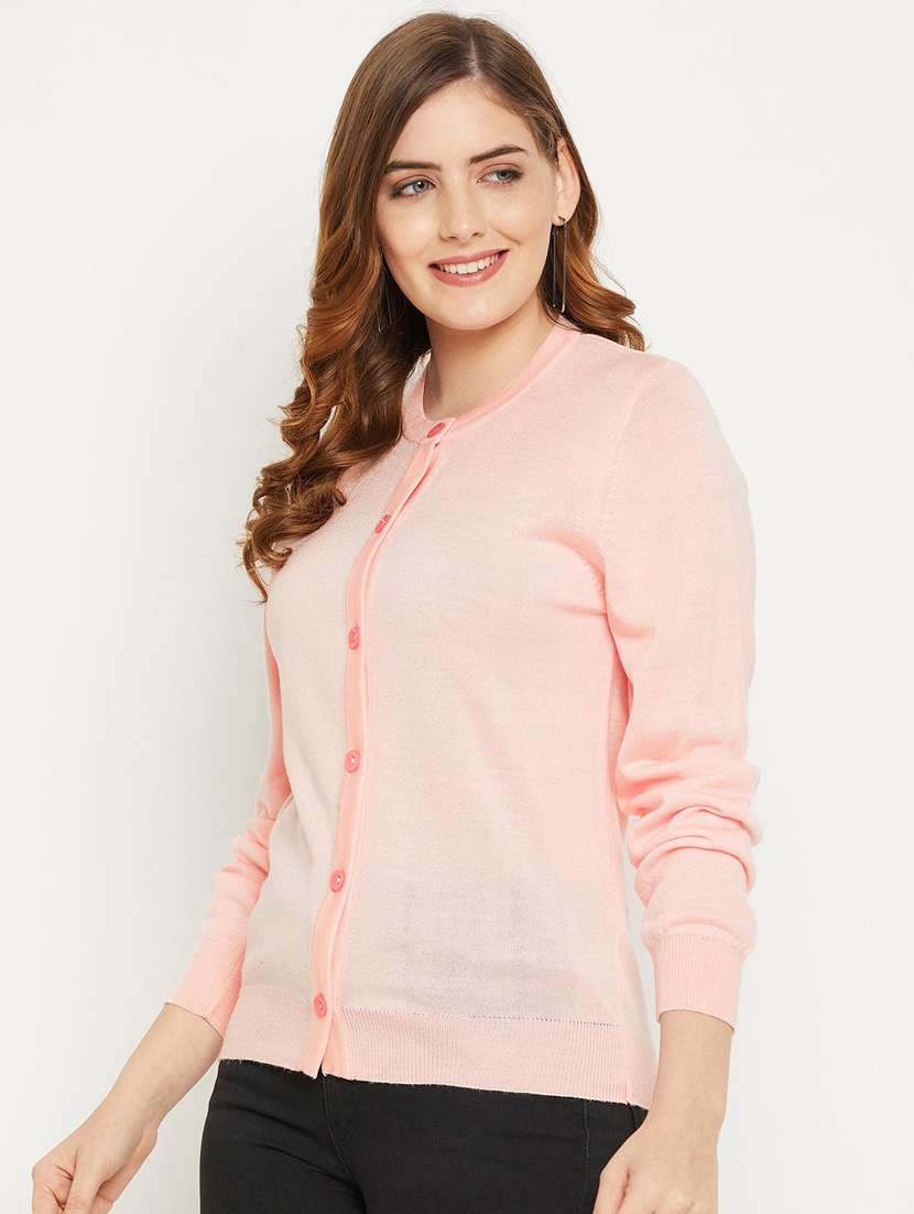 peach solid woolen cardigan - 20507148 - Standard Image - 2