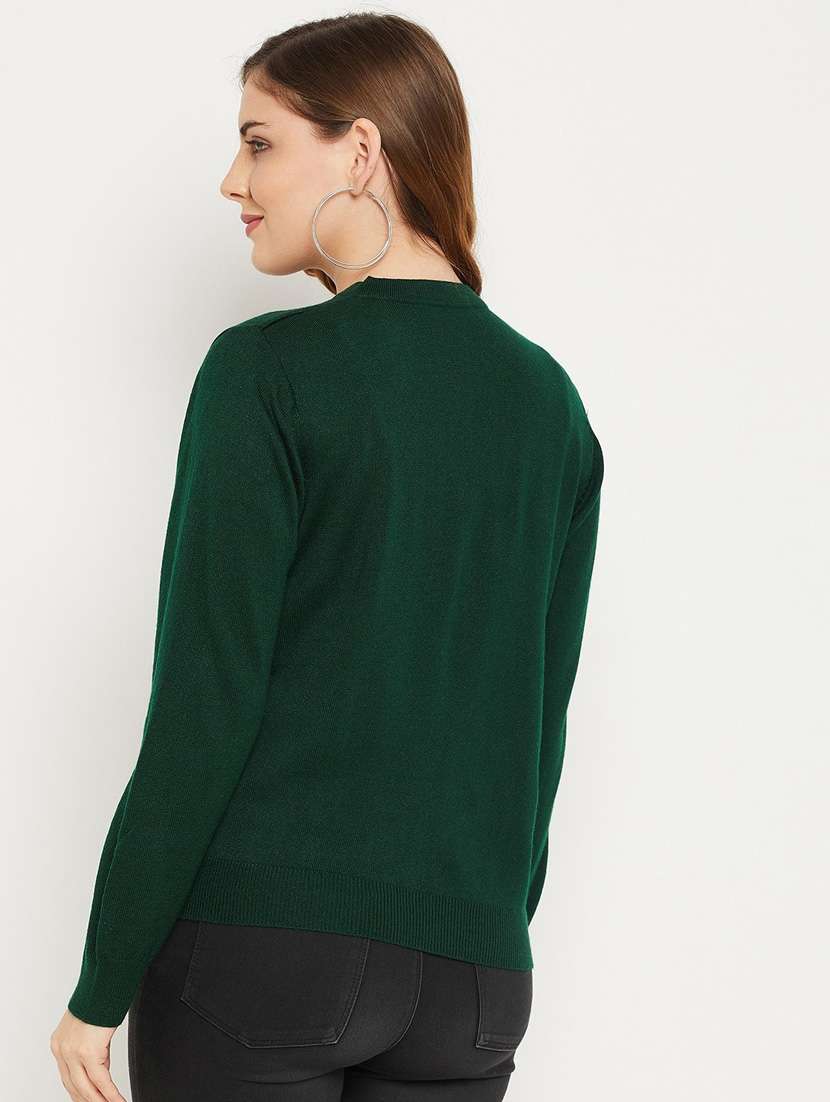 bottle green solid woolen cardigan - 20507149 -  Standard Image - 2