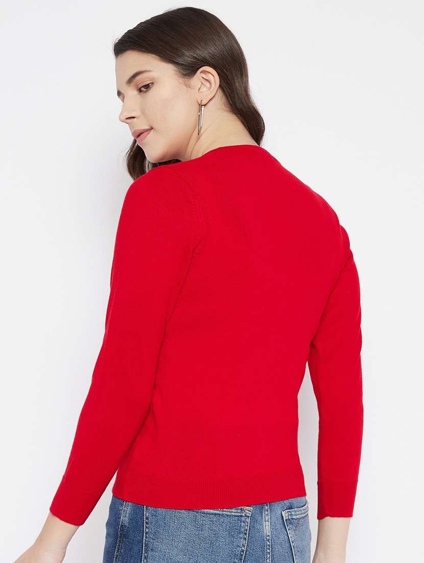 red solid woolen cardigan - 20507150 -  Standard Image - 2