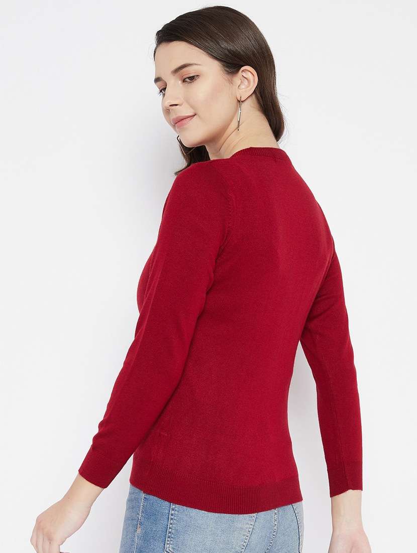 maroon solid woolen cardigan - 20507151 - Standard Image - 2