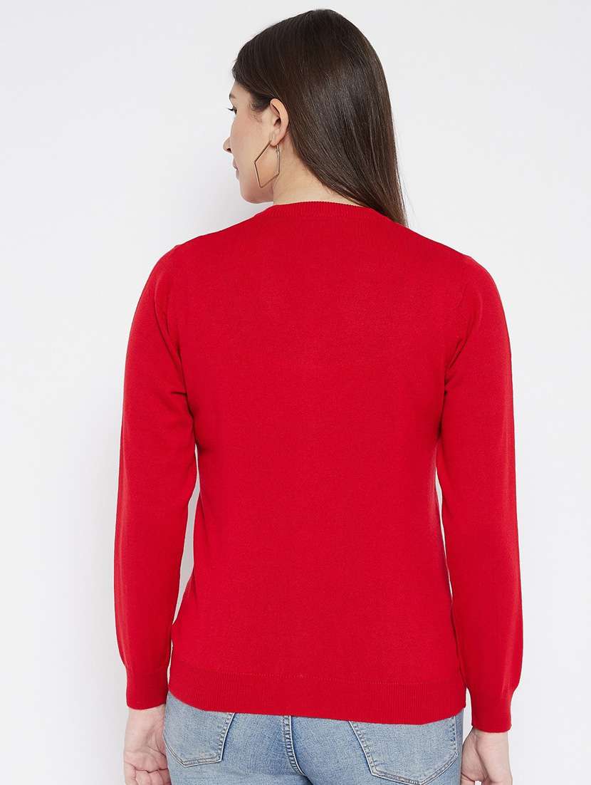 red solid woolen cardigan - 20507152 - Standard Image - 2