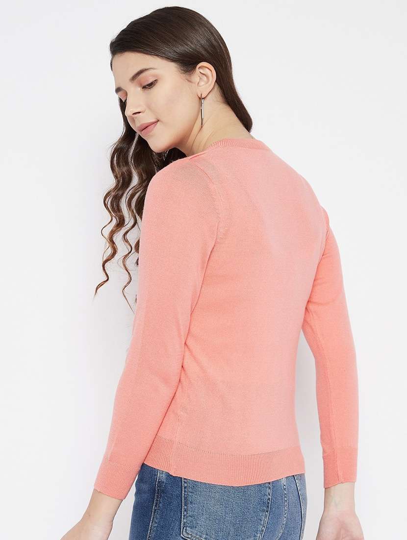 pink solid woolen cardigan - 20507155 -  Standard Image - 2