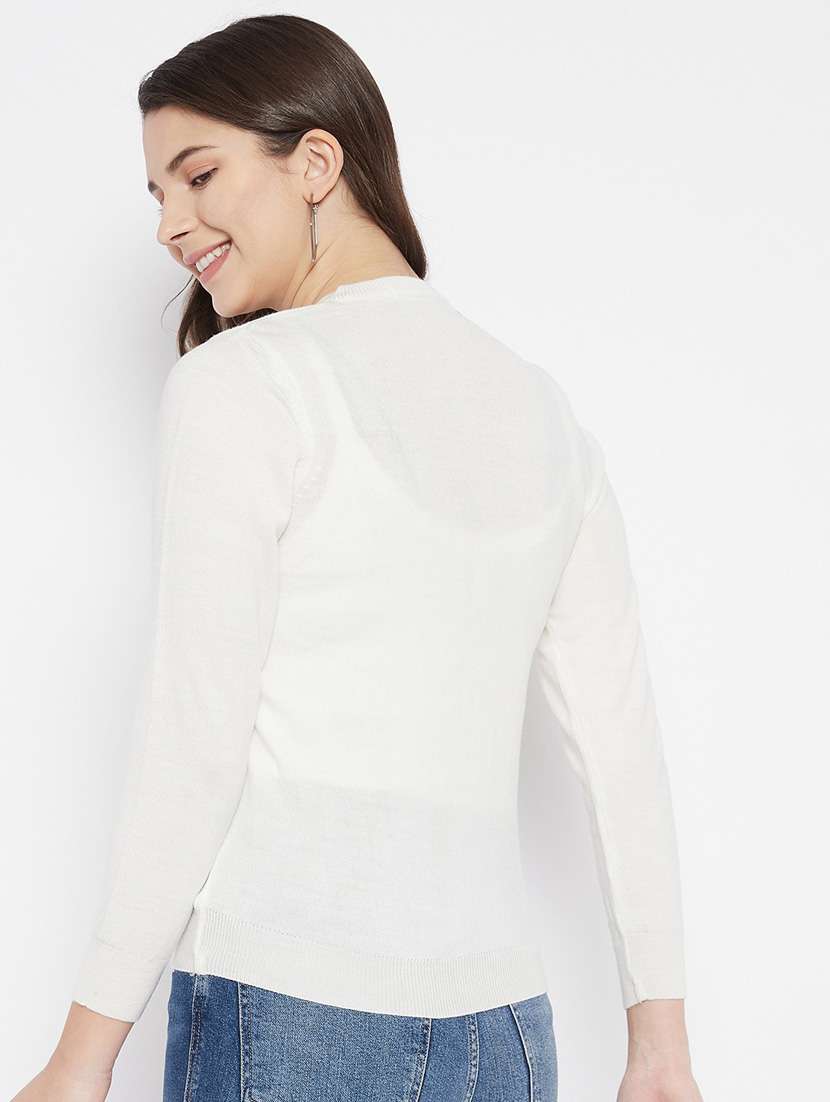 white solid woolen cardigan - 20507156 -  Standard Image - 2