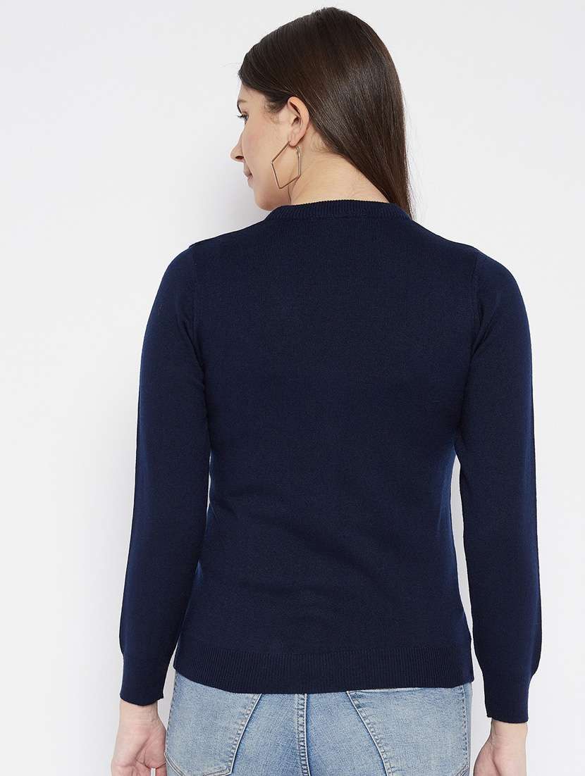 navy blue solid woolen cardigan - 20507157 - Standard Image - 2