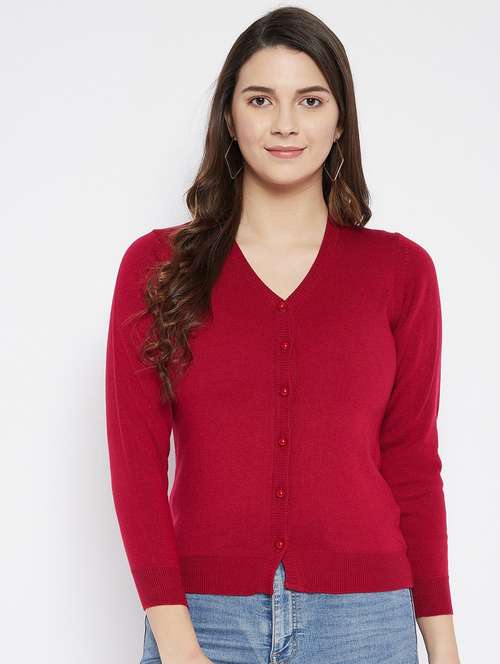 maroon solid woolen cardigan - 20507159 -  Standard Image - 0