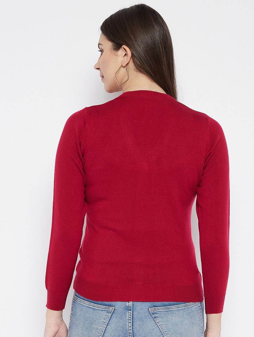 maroon solid woolen cardigan - 20507159 - Standard Image - 2