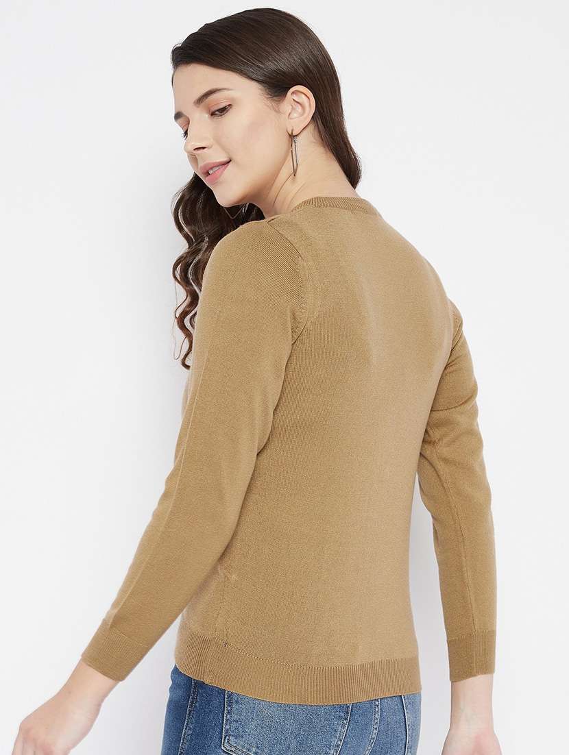 brown solid woolen cardigan - 20507161 - Standard Image - 2