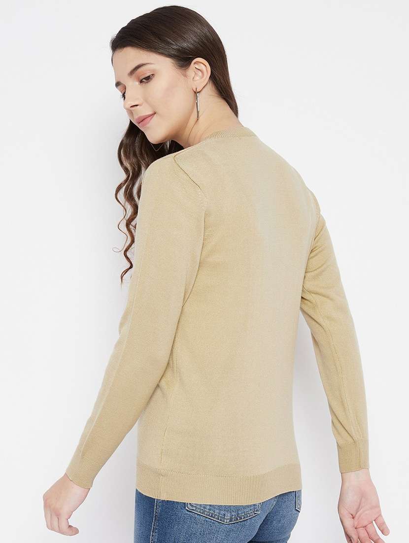 beige solid woolen cardigan - 20507164 -  Standard Image - 2
