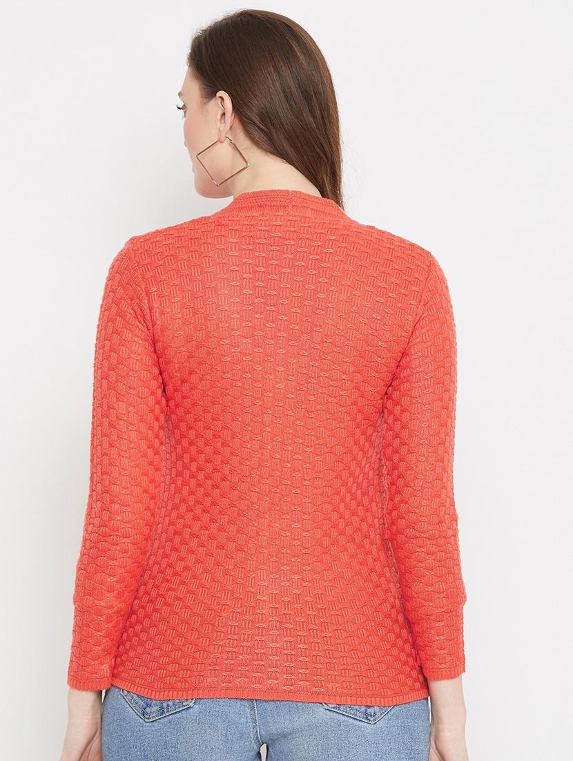 orange self designed woolen cardigan - 20507173 - Standard Image - 2