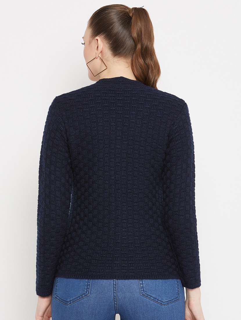 navy blue self designed woolen cardigan - 20507174 -  Standard Image - 2