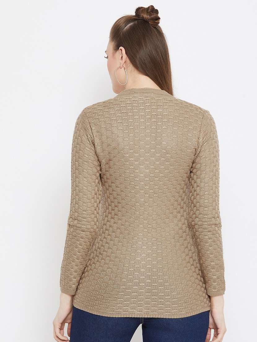 beige self designed woolen cardigan - 20507176 - Standard Image - 2