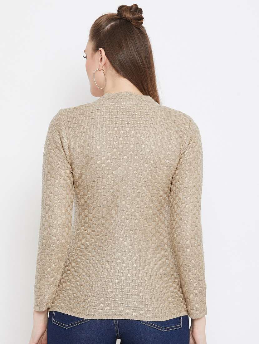 beige self designed woolen cardigan - 20507180 -  Standard Image - 2