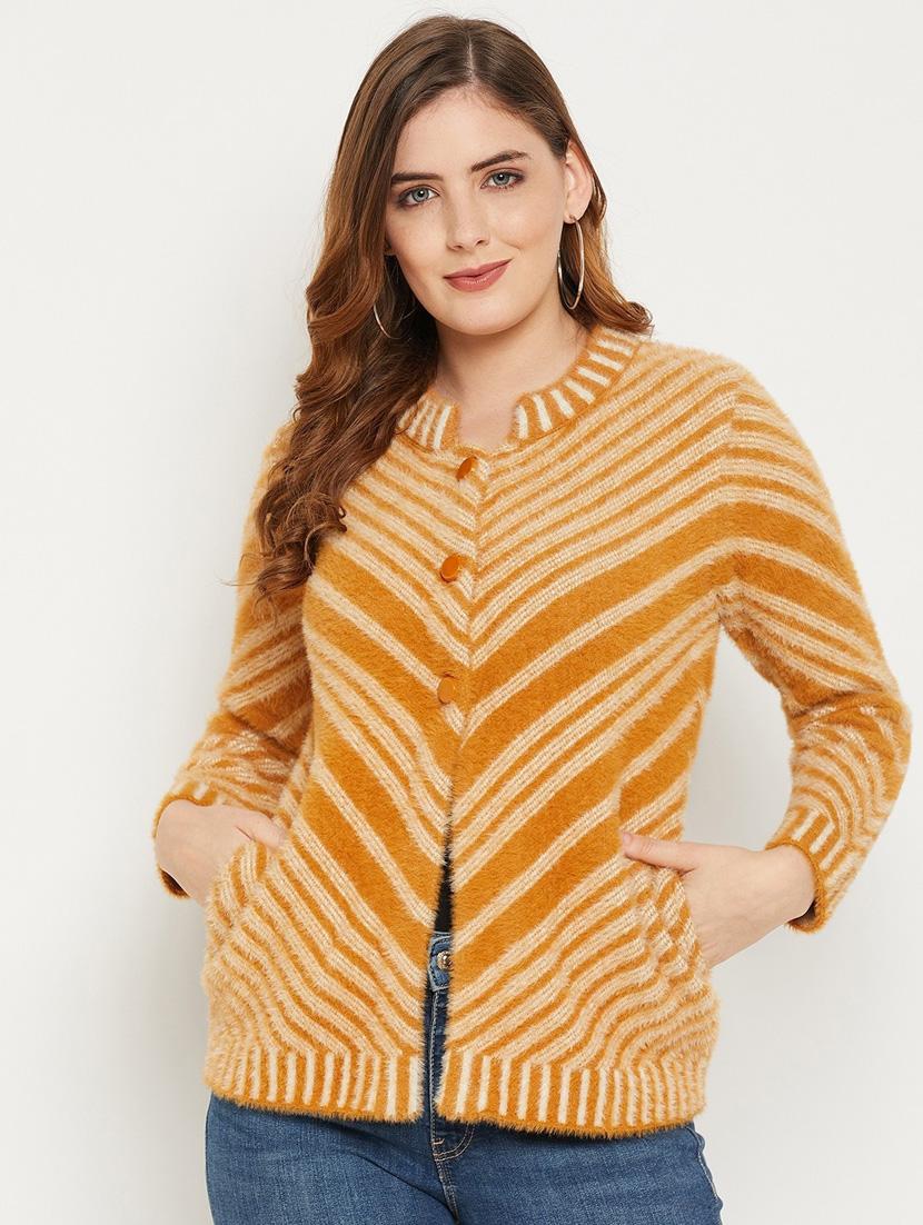 mustard self designed woolen cardigan - 20507188 - Zoom Image - 0